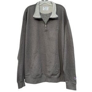 Champion Quarter Zip Sweatshirt Gray Pullover 2XL Kangaroo Pocket